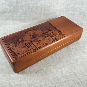 Vintage Wooden Poker Card Box Felt Lined Wilderness Woods Card Case